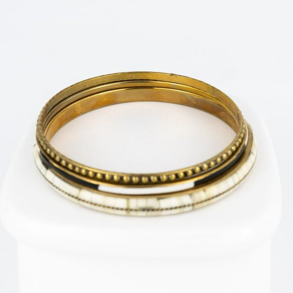 COPY - Lot of 3 Bangle Bracelets Boho Brass Inlaid Bone Black White Enamel Text… - Picture 8 of 9